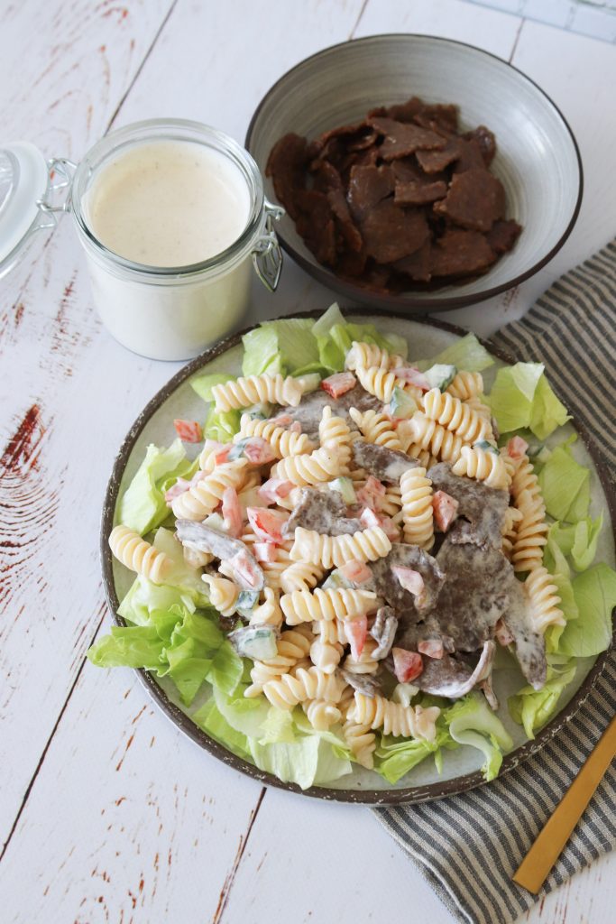 Den Bedste Pastasalat Med Kebab Og Hjemmelavet Kebabdressing