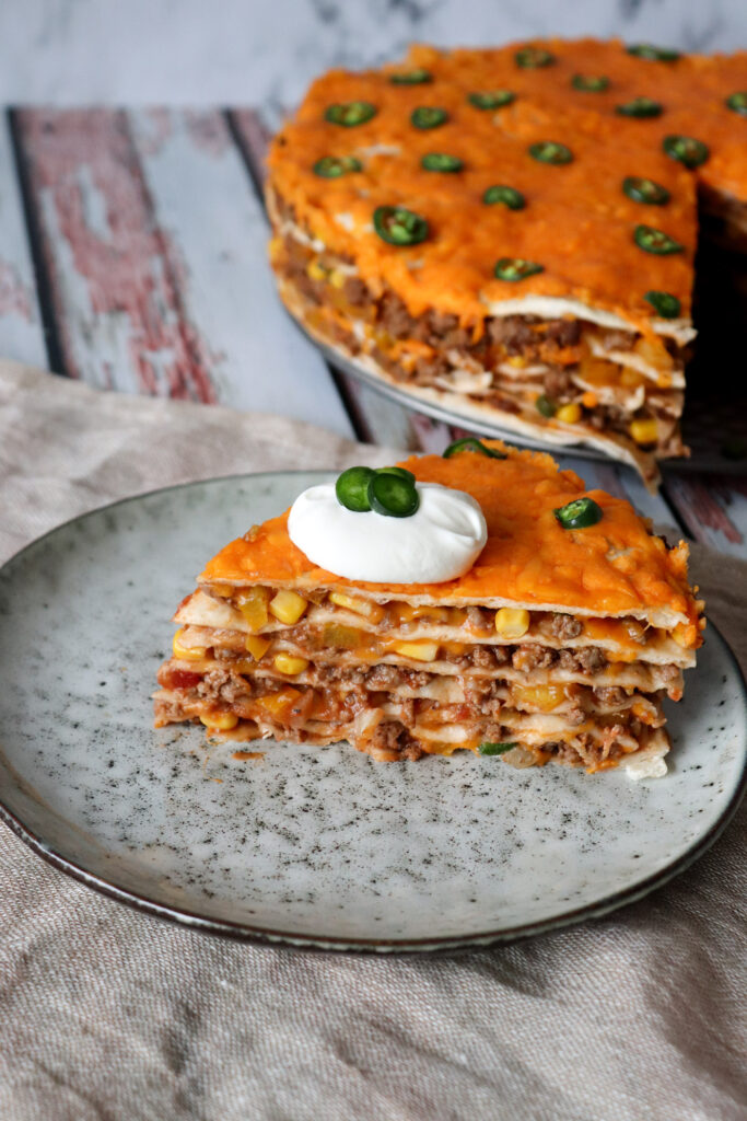 Tortillalasagne Med Oksekød Og Cheddar