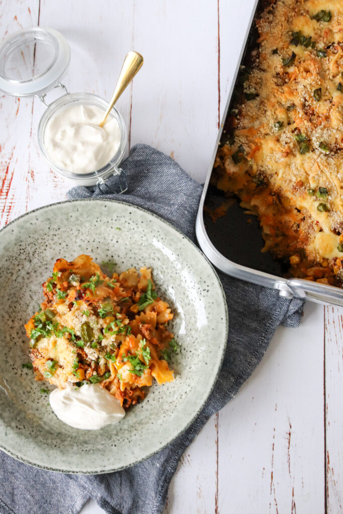 Taco Pasta Bake - Pasta Med Oksekød Og Tacokrydderi Bagt Med Ost